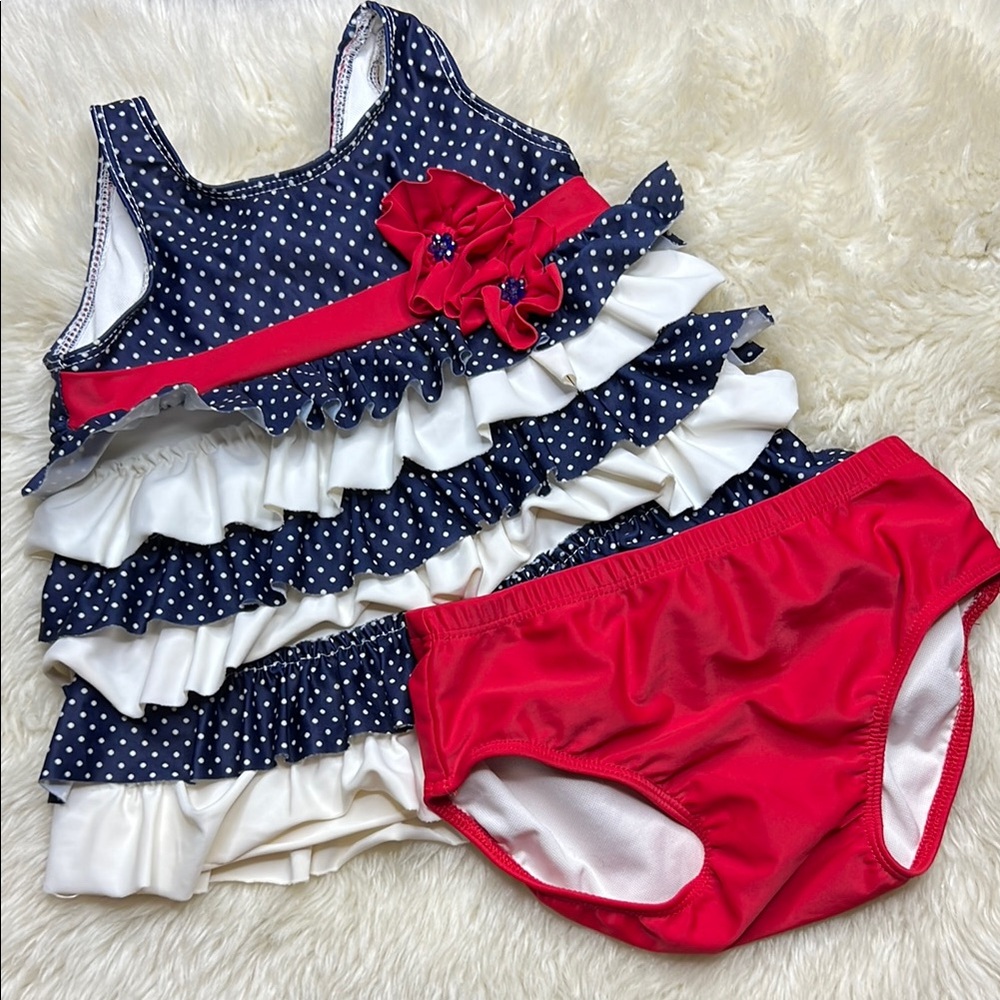 Isobella & Chloe Blue and Red Ruffle Bikini